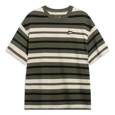 Li-ning Counterflow Striped T-shirt 'olive Beige' In Green