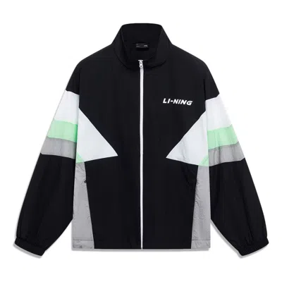 Li-ning Graphic Color Block Jacket 'black White Green' In Multi