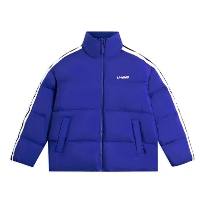 Li-ning Graphic Short Down Jacket 'blue' In Black