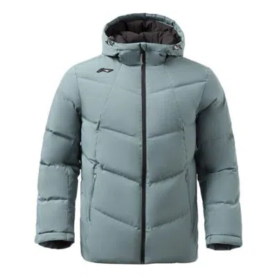 Li-ning Logo Print Warm Down Jacket 'blue' In Green
