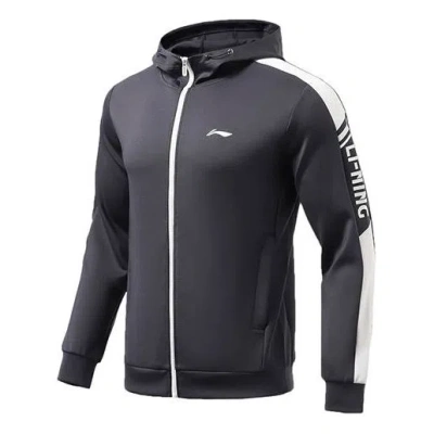 Li-ning Logo Training Full Zip Hooded Jacket 'ink Grey' In Blue