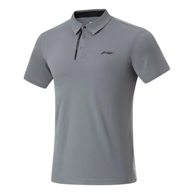 Li-ning Logo Training Polo Shirt 'grey' In Gray