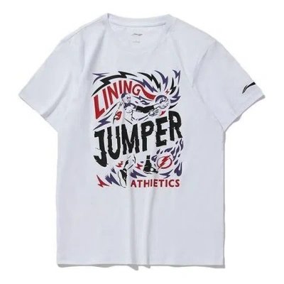 Li-ning Printing Casual Sports Loose Round Neck Short Sleeve 'white'