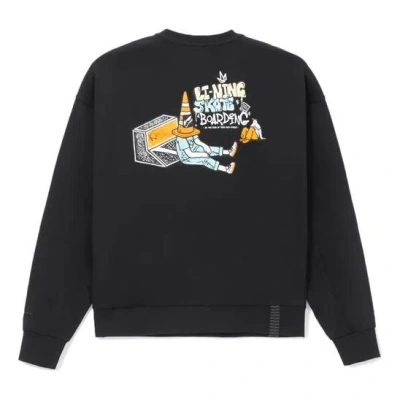 Li-ning Skateboard Series Back Cartoon Printing Loose Round Neck Pullover 'black'