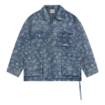 Li-ning Skateboard Series Full Print Washed Denim Jacket 'light Blue White'