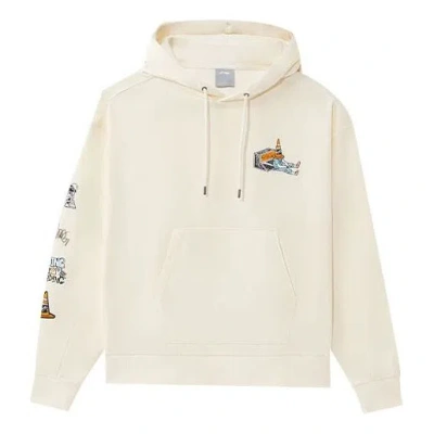 Li-ning Skateboard Series Funny Pattern Printing Loose Pullover Hoodie 'creamy White' In Neutral