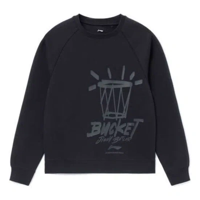 Li-ning Sports Basketball Series Alphabet Printing Round Neck Pullover 'black'