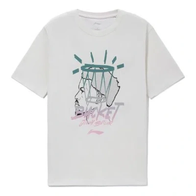 Li-ning Sports Basketball Series Basketball Portrait Printing Round Neck Short Sleeve 'white'