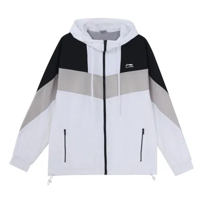 Li-ning Sports Fashion Series Colorblock Hooded Drawstring Loose Jacket 'white'