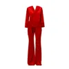 Lia Aram Red Two-piece Draped Velvet Suit In Red