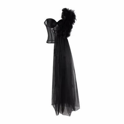 Lia Aram Women's Black Deconstructed Ruffled Corset