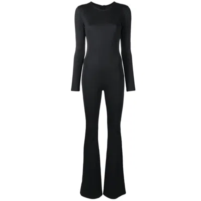 Lia Aram Women's Black Flared Fitted Dive Fabric Jumpsuit