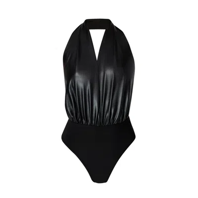 Lia Aram Women's Black Halterneck Bodysuit With Open Back