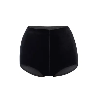 Lia Aram Women's Black High-waisted Velvet Shorts