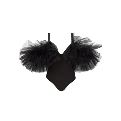 Lia Aram Women's Black Signature Tulle-trimmed Symmetrical Bodysuit