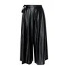Lia Aram Women's Black Signature Wrap-around Eco Leather Cropped Trousers In Black