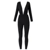 Lia Aram Women's Black V-neck Jumpsuit With Gathered Detailing In Black