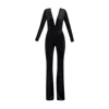 Lia Aram Women's Black Velvet Contour Flared Jumpsuit In Black