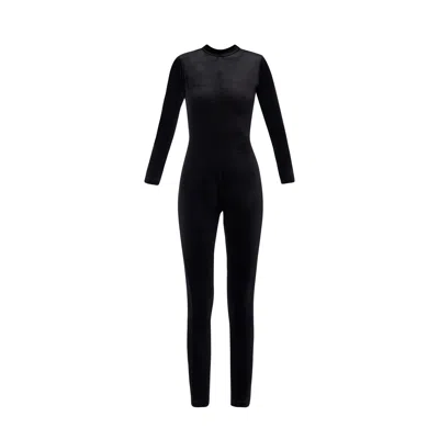 Lia Aram Women's Black Velvet Jumpsuit With High Neckline