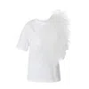 Lia Aram Women's Off-white Edgy Ruffle Appliqué Tee In White