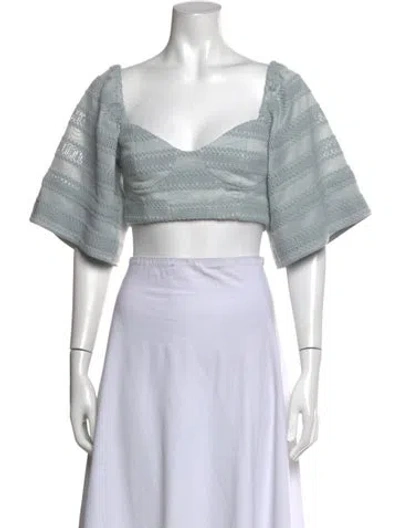 Pre-owned Lia Cohen Square Neckline Short Sleeve Crop Top W/ Tags In Blue