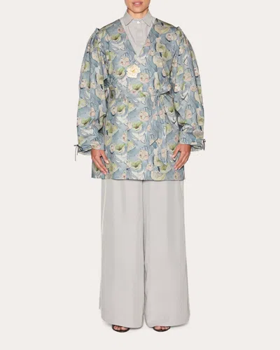 Lia Cohen Women's Abundance Floral Double-breasted Coat In Blue