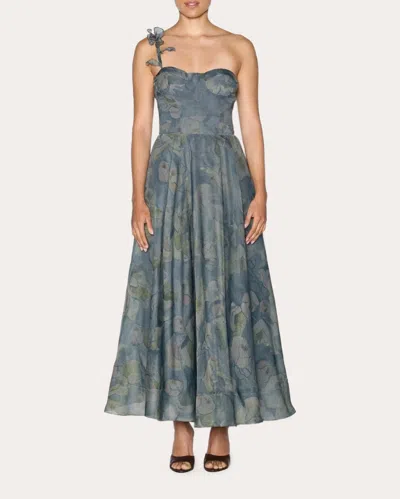 Lia Cohen Women's Acceptance Floral Silk Organza Bustier Gown In Blue
