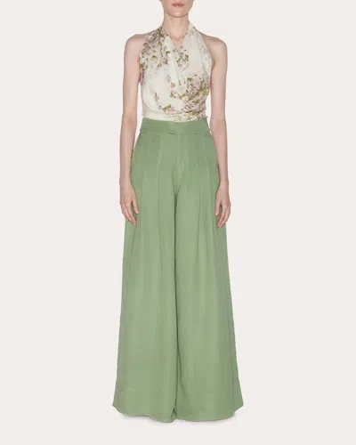 Lia Cohen Women's Being Linen Pleated Wide-leg Pants In Green
