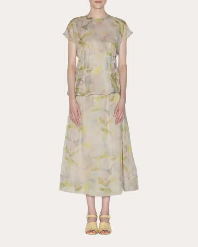 Lia Cohen Women's Essence Floral Silk Organza Pleated Top Silk/cotton In Multi