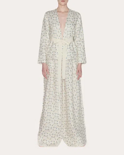 Lia Cohen Women's Heirloom Floral Linen Belted Blazer In White