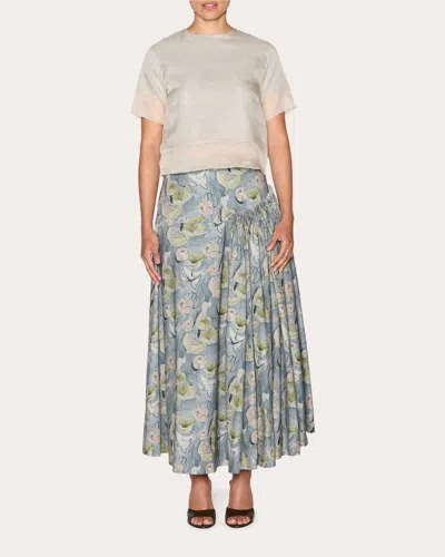 Lia Cohen Women's Heritage Floral Smocked Midi Skirt In Blue