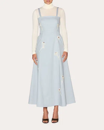 Lia Cohen Women's Reflection Embroidered Floral A-line Dress In Blue