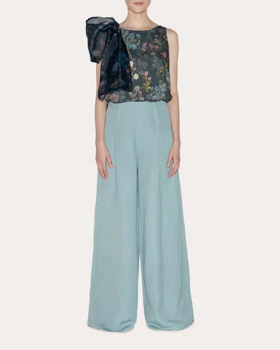 Lia Cohen Women's Timeless Linen Pleated Wide-leg Pants In Animal Print