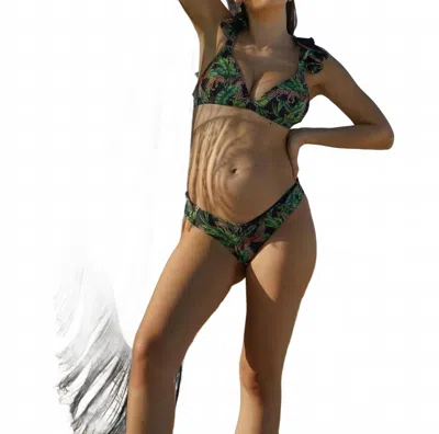 Lia Sahara Fringed Pareo In Midnight Jungle In Green
