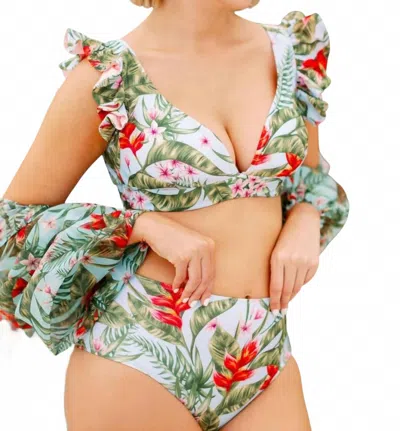 Lia Sahara High Waist Bikini Bottom In Heliconia In Multi