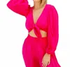 Lia Sahara Long Sleeve Crop Top In Fuchsia In Pink