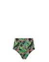 Lia Sahara Women's Reversible Compression High Waist Bikini Bottom In Midnight Jungle + Black & White Dots In Multi
