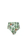Lia Sahara Women's Reversible Compression High Waist Bikini Bottom In Parrots In Bloom + Dots In Green
