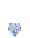 Lia Sahara Women's Reversible Compression High Waist Bikini Bottom In Purple Paradise + Lilac & Mint Stripes In Blue