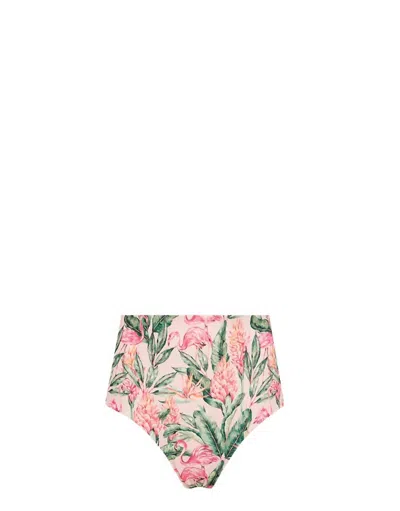 Lia Sahara Women's Reversible Compression High Waist Bikini Bottom In Welcome To Miami + Mint & Blush Polka Dot In Green