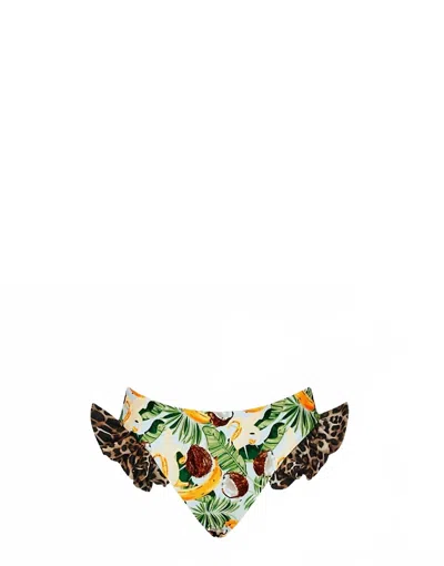 Lia Sahara Women's Reversible Ruffled Bikini Bottom In Banana Colada + Leopard In Multi