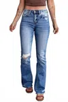 Liam & Company Coraline Raw Hem High Waist Flare Jeans In Blue In Blue