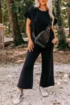 Liam & Company Emory Quilted Wide Leg Pants Set In Black In Black