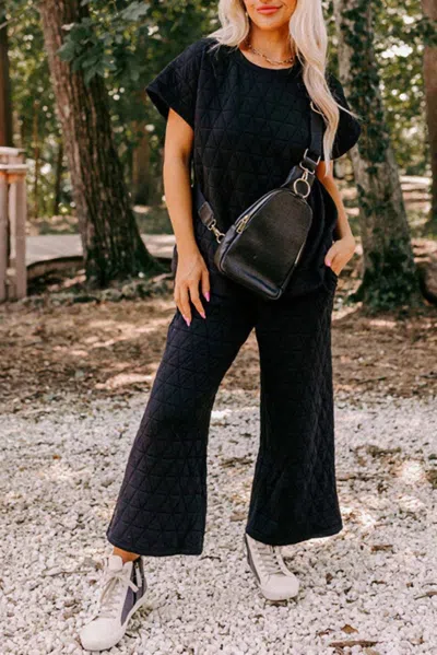 Liam & Company Emory Quilted Wide Leg Pants Set In Black