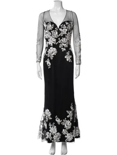 Pre-owned Liancarlo Couture Floral Print Long Dress In Black