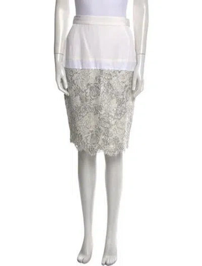 Pre-owned Liancarlo Couture Lace Pattern Knee-length Skirt In White