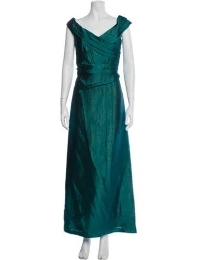 Pre-owned Liancarlo Couture Off-the-shoulder Long Dress In Green