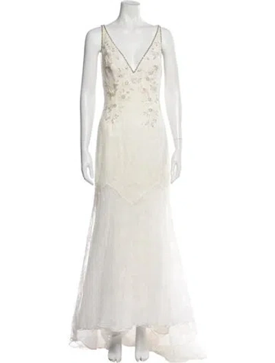 Pre-owned Liancarlo Couture Silk Long Dress In White