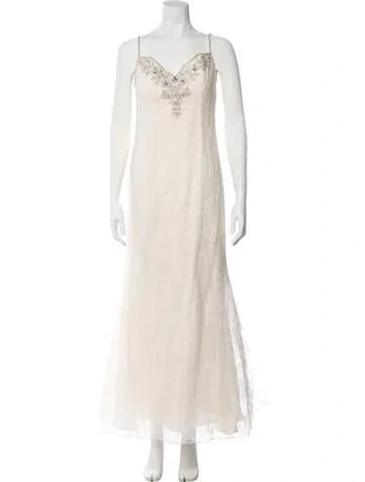 Pre-owned Liancarlo Couture Square Neckline Long Dress In Neutral