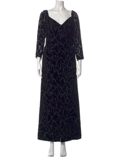 Pre-owned Liancarlo Couture Velvet Long Dress In Black